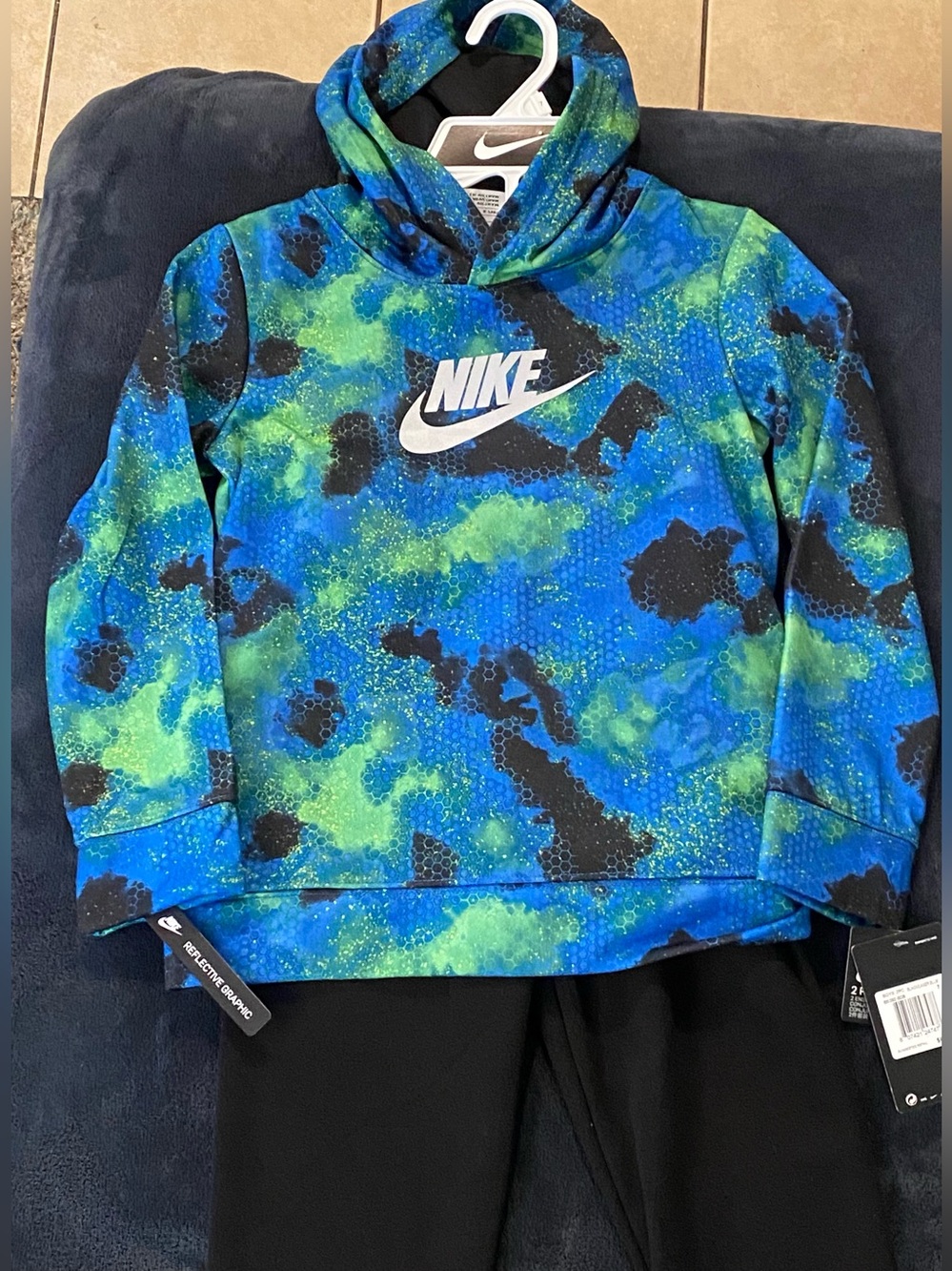 Nike Kids Blue, Green & Black Reflective Graphic Jogger set
